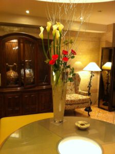 lilies and roses at lounge